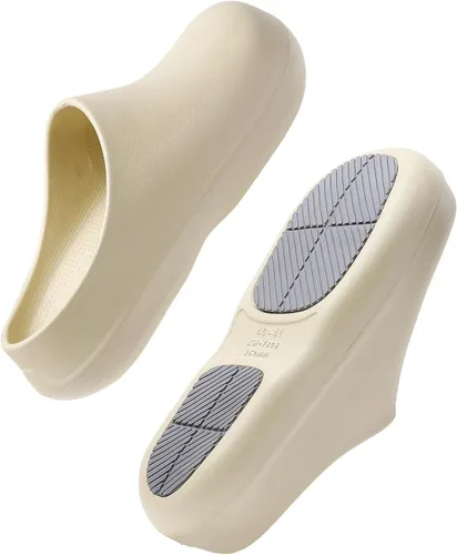Vista 6 de SECHRITE Zapatos de trabajo antideslizantes para mujeres y hombres – Zuecos impermeables de chef de enfermería para jardín, zapatos profesionales