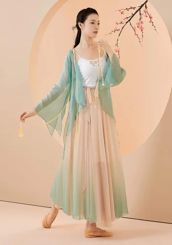 Vista 4 de Angcoco Top de gasa de mariposa bordada tradicional china para mujer + falda con vuelo de 720