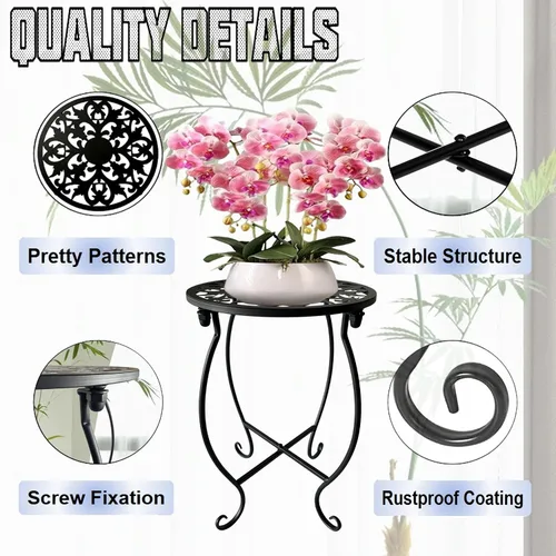 Vista 3 de Soporte para plantas de interior y exterior, soporte de metal para plantas de interior, soporte de hierro para macetas de flores, soporte