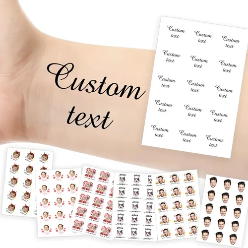 Vista 10 de Tatuajes temporales personalizados con foto y nombre, logotipo personalizado para adultos, niños, mujeres, hombres, regalo de boda, cumpleaños