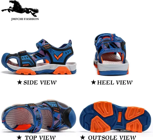 Vista 2 de JMFCHI Sandalias deportivas para niños, sandalias deportivas para exteriores, senderismo, atléticas, sandalias de playa con punta cerrada, zapatos