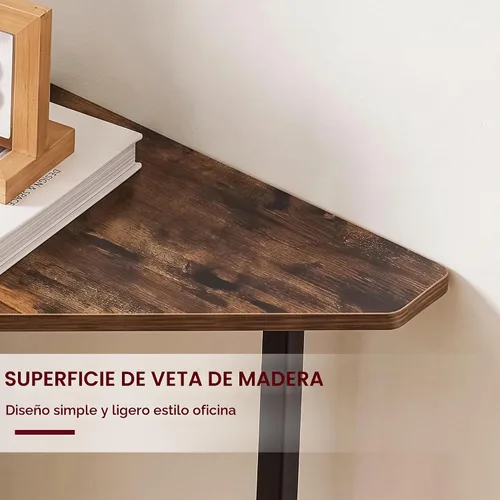 Vista 4 de VECELO - Escritorio de esquina, mesas de oficina para sala de estar para espacio pequeño, escritorio de computadora triangular con marco de acero