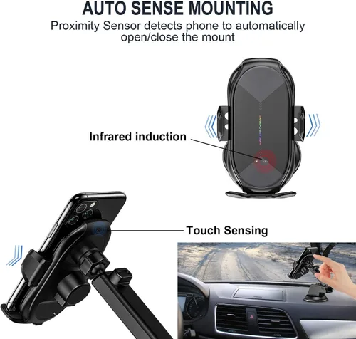 Vista 3 de Soporte inalámbrico con cargador para vehículo, con sujeción automática Qi, 10 vatios, 7.5 vatios, de carga rápida, para teléfono, soporte
