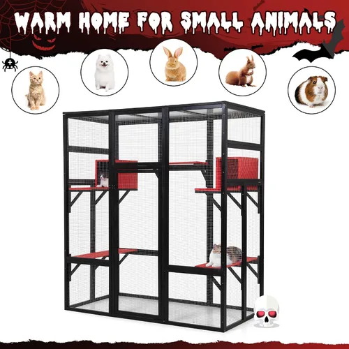 Vista 4 de Nyeekoy Refugio de gato al aire libre de madera grande de 71 pulgadas con perchas y condominios, casa para gatos con techo impermeable, refugio