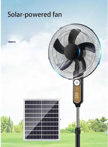 Vista 5 de Ventilador solar - con control remoto y panel solar, ventilador solar de pie de 16 pulgadas, 4 velocidades, con iluminación nocturna (negro)