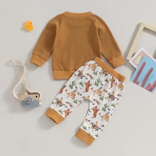Vista 2 de Molioaky Ropa occidental para bebé recién nacido, sudadera con estampado de vaca, sudadera y pantalones deportivos, conjunto de ropa para otoño e