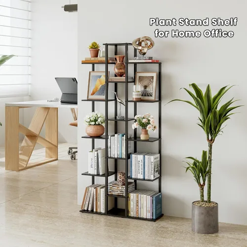 Vista 3 de DGSANDGO Estantería de 5 niveles para espacios pequeños, resistente y compacta para sala de estudio/dormitorio, estante de almacenamiento de madera