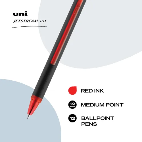 Vista 2 de Uniball Jetstream 101 - Bolígrafo de punta media (0.039 pulgadas), color rojo Hybrid ink: gel smoothness with quick-dry speed, smudge-resistant