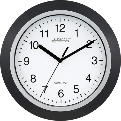 Vista 7 de La Crosse Technology WT-3102B - Reloj de pared analógico de 10 pulgadas WWVB y restablecimiento automático de DST, negro/plata