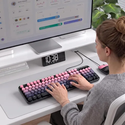 Vista 4 de Dilter Combo de teclado y mouse con cable, teclados de máquina de escribir de tamaño completo de 104 teclas, teclado de oficina USB con teclado
