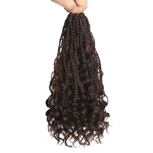Vista 20 de Flagship 9 Paquetes Goddess Box Braids Cabello de Ganchillo para Mujeres Negras - 10 Pulgadas Pre-enrollado con Puntas Rizadas, Estilo Bohemio 1b