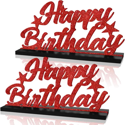 Vista 7 de Letrero de Feliz Cumpleaños con Letras Negras con Purpurina Centros de Mesa para Mesa Suministros de Fiesta de Cumpleaños Decoración de Favor
