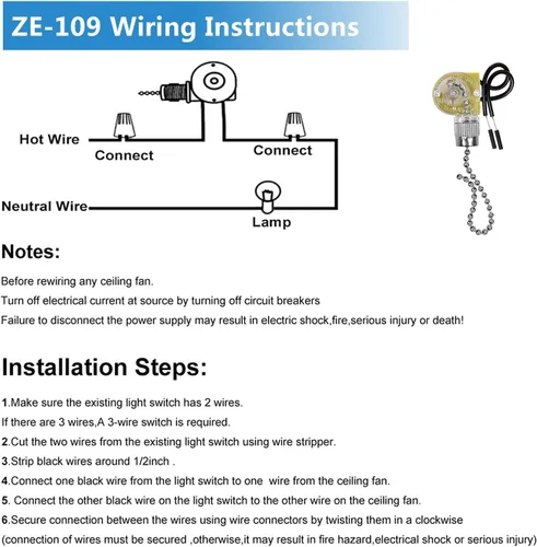 Vista 5 de Zing Ear ZE-109 - Interruptor de repuesto para ventilador de techo, paquete de 3 interruptores de cadena de encendido y apagado compatibles