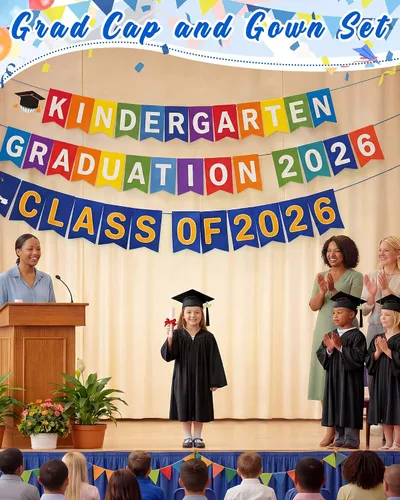 Vista 6 de Xuhal Juego de 8 gorros y batas de graduación preescolar para jardín de infantes, gorro de graduación para niños con borla de graduación 2026