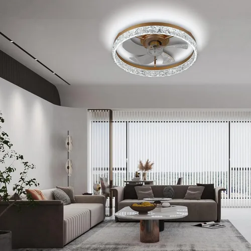 Vista 4 de FRIXCHUR Ventilador de techo de cristal dorado con luz y control remoto, lámpara de araña de 20 pulgadas 1-dorado