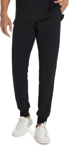 Vista 8 de COZYFIT Pantalones médicos para hombre, pantalones ajustados con 5 bolsillos, cintura de yoga, antiarrugas para hombre