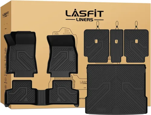 Vista 32 de LASFIT - Tapetes de suelo y maletero de auto, ajuste personalizado, de TPE, para todo tipo de clima, impermeable, juego completo, negros