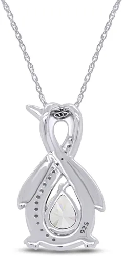 Vista 3 de Collar con colgante de pingüino de oro blanco de 14 quilates sobre plata de ley con cadena de 18.0in