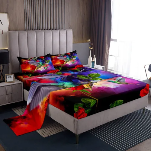 Vista 20 de Erosebridal Juego de ropa de cama para niños, sábanas kawaii con diseño de gato, tamaño individual, juego de cama de 3 piezas con 1 sábana bajera, 1