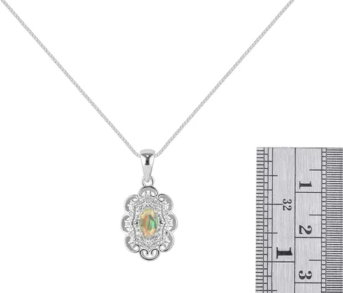 Vista 4 de RYLOS Joyería para mujer, collar con colgante de halo de plata de ley y anillo a juego con piedras preciosas y diamantes brillantes auténticos