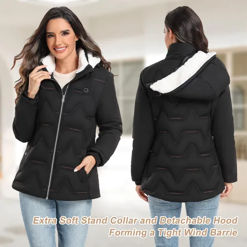 Vista 2 de Vofuoti Women's Heated Jacket, Lightweight Heated Coat with Battery Pack and Detachable Hood