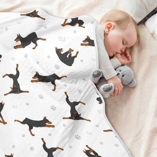 Vista 5 de Manta de envoltura para ejercicios de Doberman de algodón para bebés, manta de recepción, manta suave y ligera para envolver para cuna, cochecito