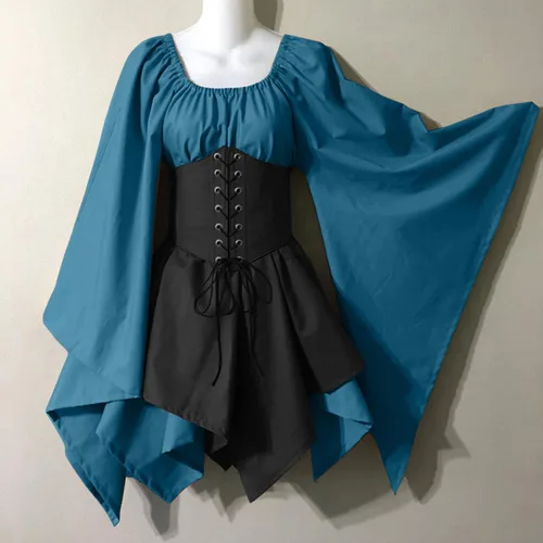 Vista 2 de Vestidos medievales de talla grande, disfraz de Halloween para mujer, disfraz vintage de Halloween, sombrero de bruja rosa de hada, para adulto