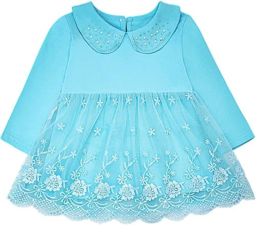 Vista 4 de Peacolate 6M-4Years Primavera Otoño Bebé Niñas Ropa Conjunto 3pcs Manga Larga Vestido Denim Chaqueta y Jeans Azul Lace