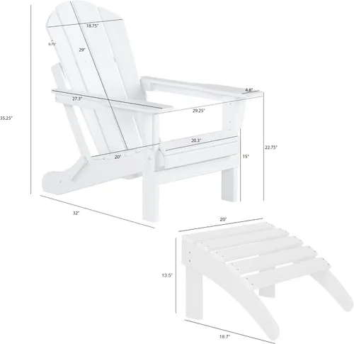 Vista 2 de WestinTrends Malibu - Silla de salón para exteriores, juego de 2 sillas Adirondack con otomana, sillas plegables de madera de polietileno para todo