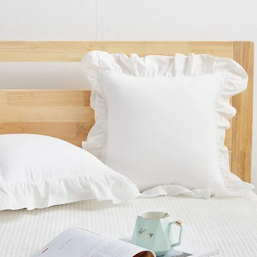 Vista 42 de Mywinlle juego de 2 fundas para cojín con volantes a cuadros negro/blanco, fundas de almohada decorativas de algodón lavado a cuadros estilo granja