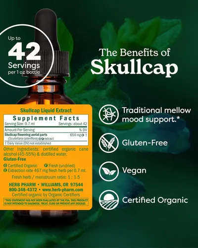 Vista 2 de Herb Pharm Skullcap - Extracto de hierbas líquido: hierba tradicional relajante Skullcap Apoyo tradicional para la mente tranquila Sin OMG, sin