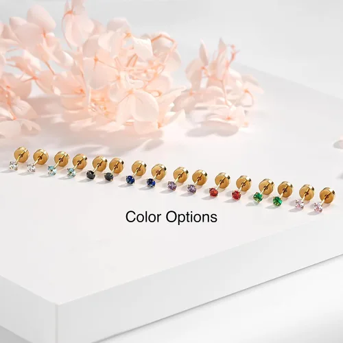 Vista 5 de 3mm Tiny CZ Flat Back Stud Earrings,14K Gold Small Screw on Cubic Zirconia Earrings for Cartilage Helix Tragus Piercing Jewelry Gift for Women Girls