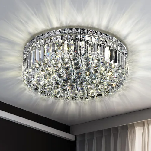 Vista 11 de Lámpara de araña de cristal empotrada de 4 luces con cristales K9, luces de techo modernas, elegante lámpara colgante para dormitorio, pasillo, bar
