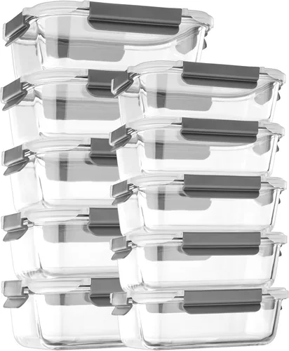 Vista 8 de coccot Recipientes de vidrio para almacenamiento de alimentos con tapas herméticas, recipientes de vidrio para preparación de comidas con tapas a