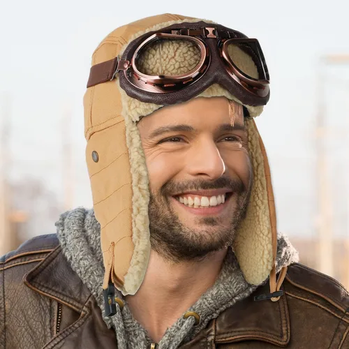 Vista 5 de JaGely 2 juegos de sombrero de piloto y gafas, sombrero de trampero, sombrero de invierno, sombrero con orejeras para hombres y adultos