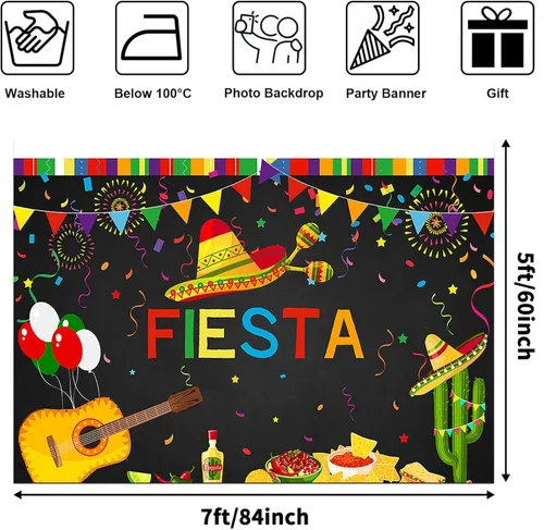Vista 3 de Avezano Telón de fondo para fiesta de cumpleaños con temática mexicana, fondo de cabina de fotos de 7 x 5 pies, para verano, Luau Cinco de Mayo