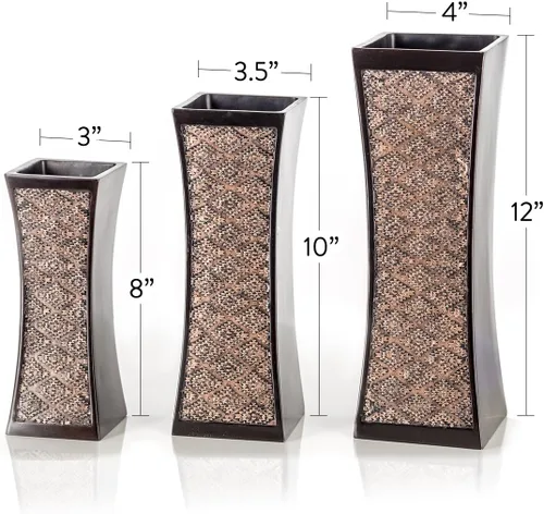 Vista 5 de Creative Scents Jarrones marrones de Dublín para centros de mesa de decoración, juego de 3 jarrones de flores ideales para decoración del hogar