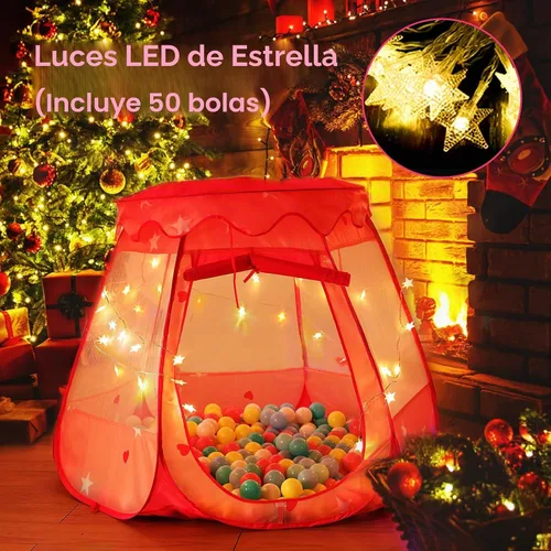 Vista 2 de Pozo de pelotas para bebés con 50 bolas, tienda de campaña desplegable de princesa con luces de estrella para regalo de cumpleaños de 1, 2 a 3 años