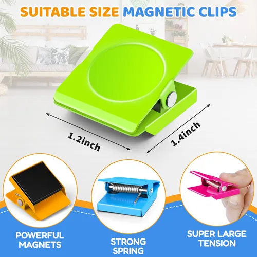 Vista 8 de Grtard Paquete de 8 clips magnéticos coloridos, clips magnéticos fuertes para nevera, clips magnéticos de metal para refrigerador, taquilla, pizarra