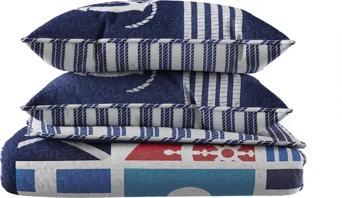 Vista 8 de Lavish Home - Juego de edredón de 3 piezas, colcha reversible de temática costera con funda, ligera, transpirable, hipoalergénica