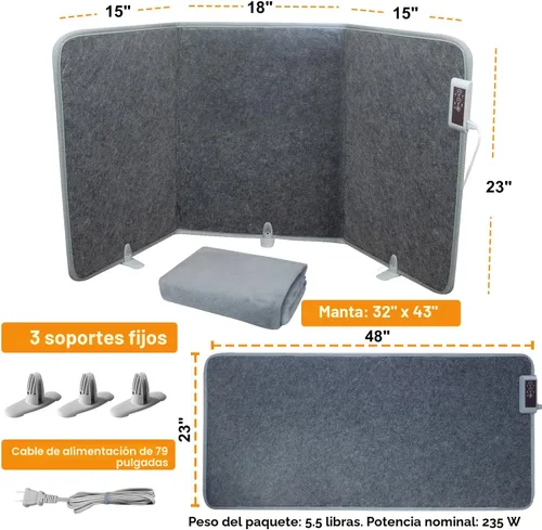 Vista 6 de Calentador de piernas plegable con manta suave, calentador de rodilla para patas debajo del escritorio, 235 W, calentador de espacio personal