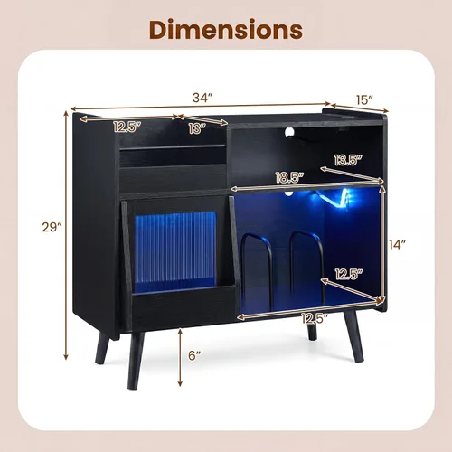 Vista 2 de Giantex Soporte grande para tocadiscos con luz LED, soporte para tocadiscos moderno de mediados de siglo con puerta deslizante, estación de carga