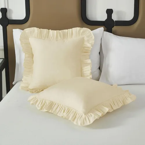 Vista 2 de Lemfux Juego de 2 fundas de almohada con volantes, fundas de almohada decorativas de algodón lavado, fundas de cojín lisas estilo desgastado y chic