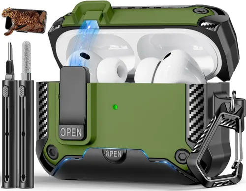 Vista 54 de Funda para AirPods Pro de 2 generación con soporte para teléfono, diseño de interruptor automático de protección completa contra caídas con kit