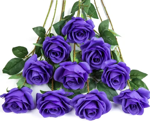 Vista 11 de DuHouse 10 rosas falsas de seda artificial, color morado otoñal Púrpura Otoño