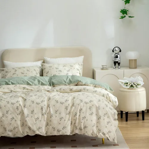 Vista 2 de Juego de ropa de cama de algodón de 3 piezas Twin - Funda nórdica floral reversible con cierre de cremallera 0412AB
