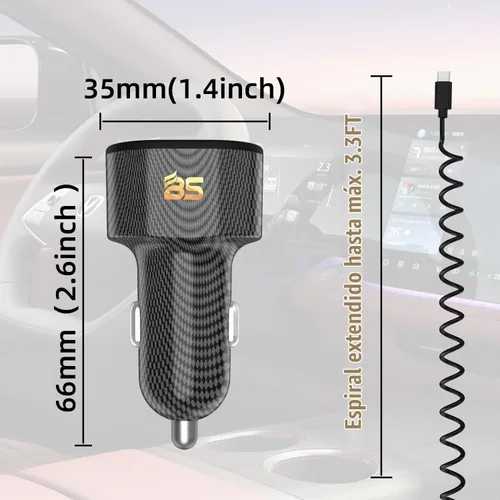 Vista 6 de Cargador de coche de 72 W para iPhone 17 16 15 Pro Max, cargador de coche 3 en 1 USB C de carga rápida con cable retráctil en espiral, adaptador