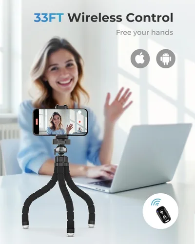 Vista 5 de UBeesize Trípode S, Trípode de lata calidad para teléfono, trípode flexible con obturador remoto inalámbrico, compatible con iPhone/Android Samsung