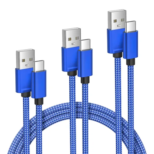 Vista 17 de Cable de carga USB tipo C, paquete de 3, (1.5/3.3/6.6 pies), de nailon, para Samsung Galaxy Fold Note 9, 8, S10, S9, S8, S10E, 10, 10E, Plus, S20