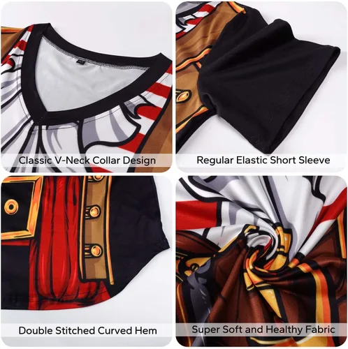 Vista 4 de KYKU Camisa pirata disfraz de mujer con cuello en V divertido estampado 3D gráficos novedad ropa
